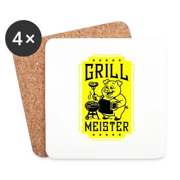 Grillmeister Ferkel Grillen - Untersetzer (4er-Set) - Weiß - Vorne
