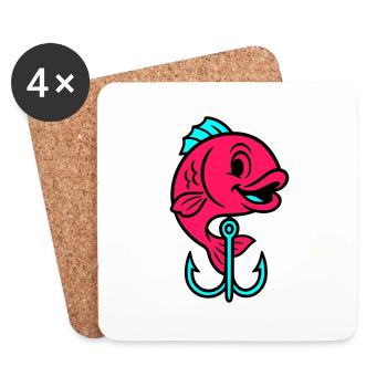 Poisson Hameçon Bande dessinée - Dessous de verre (lot de 4) - blanc - Devant