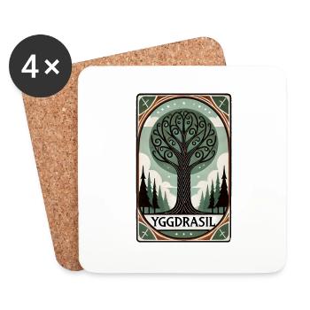 Yggdrasil Norse Tarot Card Style Design - Dessous de verre (lot de 4) - blanc - Devant