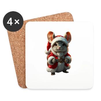 Weihnachtshase im Santa-Outfit - Untersetzer (4er-Set) - Weiß - Vorne