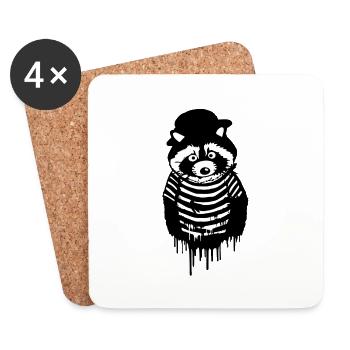 raton laveur, noir et blanc, pantomime - Dessous de verre (lot de 4) - blanc - Devant