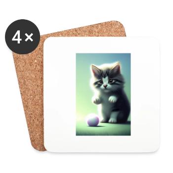 Little Cute Baby Cat - Coasters (set of 4) - white - Front