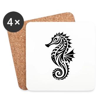 Tribal Wasser Seepferdchen Tattoo Schwimmtraining - Untersetzer (4er-Set) - Weiß - Vorne