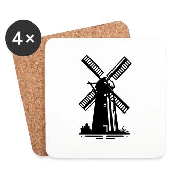 Niederländische Getreide Windmühle für Weizen Mehl - Untersetzer (4er-Set) - Weiß - Vorne