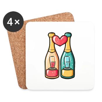 Bouteille de Couple Fête Coeur Drôle - Dessous de verre (lot de 4) - blanc - Devant
