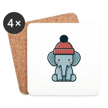 Winter Dickhäuter Elefant mit roter Beanie Mütze - Untersetzer (4er-Set) - Weiß - Vorne