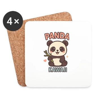 Panda Kawaii mit Bambus - Untersetzer (4er-Set) - Weiß - Vorne