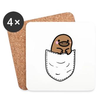 Schnabeltier in Tasche Brusttasche Ente Geschenk - Untersetzer (4er-Set) - Weiß - Vorne