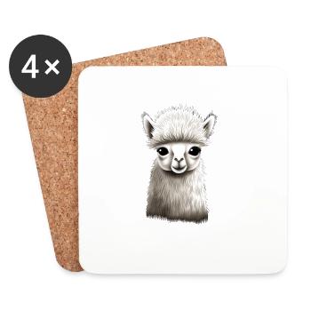 Alpaca fluffy and cute - Coasters (set of 4) - white - Front