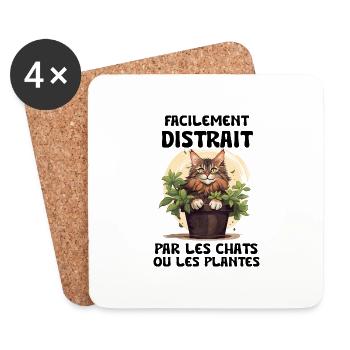 facilement distrait par les chats et les plantes - Dessous de verre (lot de 4) - blanc - Devant
