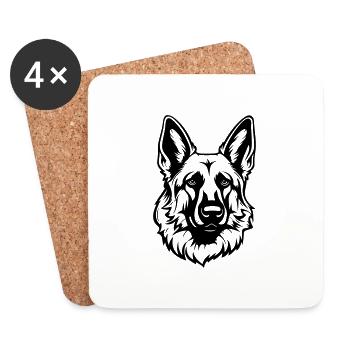 German Shepherd Dog Head - Coasters (set of 4) - white - Front