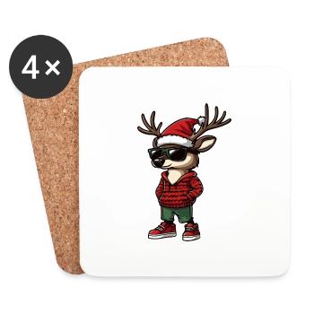 Hirsch Weihnachten X-Mas - Untersetzer (4er-Set) - Weiß - Vorne