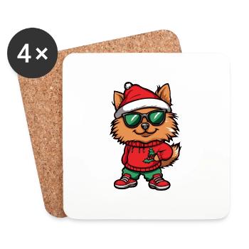 Noël du chien de Poméranie - Dessous de verre (lot de 4) - blanc - Devant
