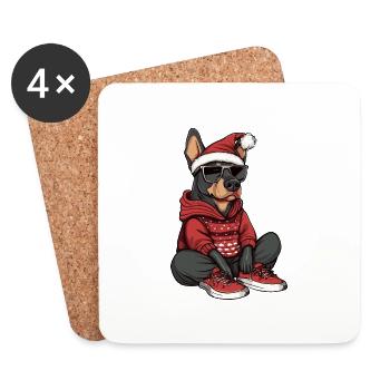 Doberman Chien Noël Noël - Dessous de verre (lot de 4) - blanc - Devant