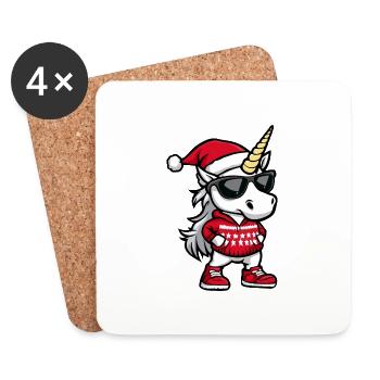 Einhorn Weihnachten Ugly Christmas - Untersetzer (4er-Set) - Weiß - Vorne