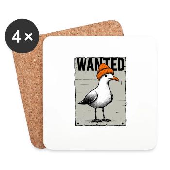 Wanted Poster Nordsee Bandit Möwe m. Mütze gesucht - Untersetzer (4er-Set) - Weiß - Vorne