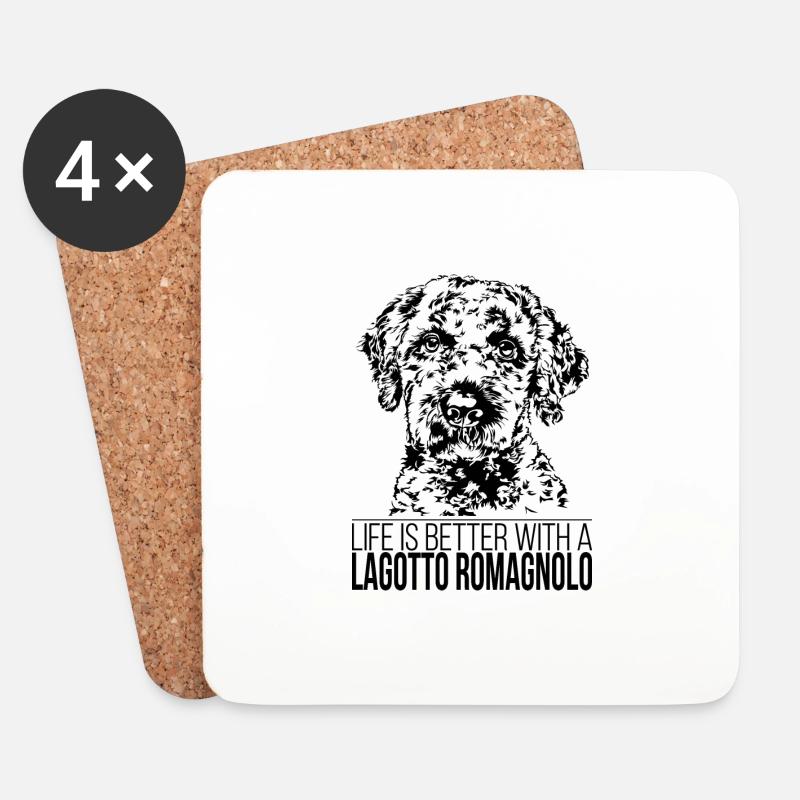 LAGOTTO ROMAGNOLO life is better Hunde Wilsigns - Untersetzer (4er-Set) - Weiß
