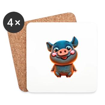 niedlicher Cartoon PIG BLACK - Untersetzer (4er-Set) - Weiß - Vorne