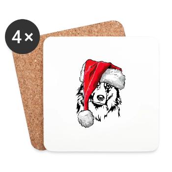 Santa Australian Shepherd Christmas Aussie Dogs - Coasters (set of 4) - white - Front