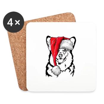 Gallois Corgi Christmas Dogs Wilsigns - Dessous de verre (lot de 4) - blanc - Devant