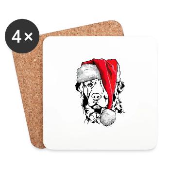Père Noël Golden Retriever Chiens de Noël Wilsigns - Dessous de verre (lot de 4) - blanc - Devant