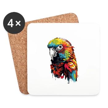 Perroquet de style graffiti - Dessous de verre (lot de 4) - blanc - Devant