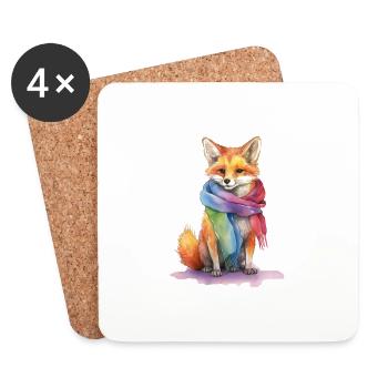 Renard avec écharpe LBTQ+ - Dessous de verre (lot de 4) - blanc - Devant