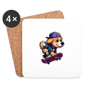 Chien mignon sur planche à roulettes - Dessous de verre (lot de 4) - blanc - Devant