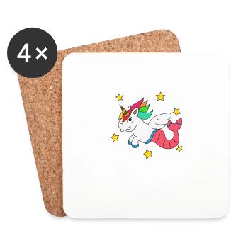 Conception mignonne et drôle de tshirt de licorne et de sirène - Dessous de verre (lot de 4) - blanc - Devant