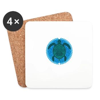 Hawaiian Tribal Turtle Art product| Sea Turtle - Coasters (set of 4) - white - Front
