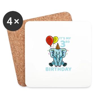 Cute 3rd Third Birthday Elephant - Coasters (set of 4) - white - Front