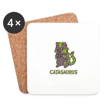 Cats Dinosaur Monster Dinosaur Dino Cat Meow - Coasters (set of 4) - white - Front