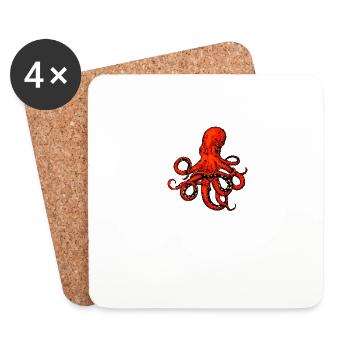 Pieuvre rouge | Pixel Art 8 bits - Dessous de verre (lot de 4) - blanc - Devant