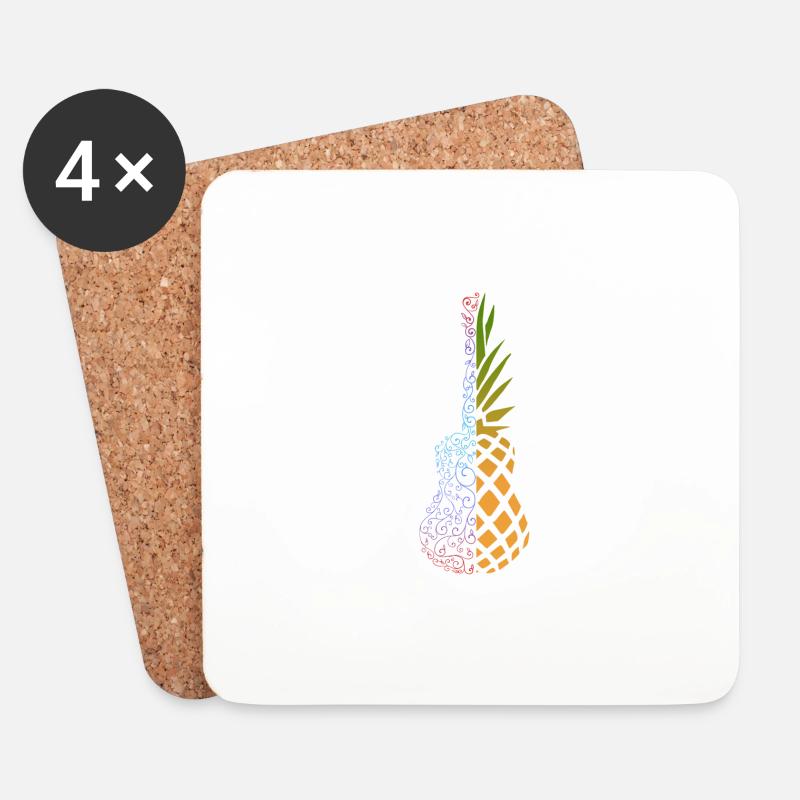 Bunte Ananas Ukulele - Untersetzer (4er-Set) - Weiß
