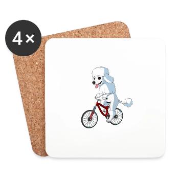 Hund Pudel auf einem Fahrrad - Untersetzer (4er-Set) - Weiß - Vorne