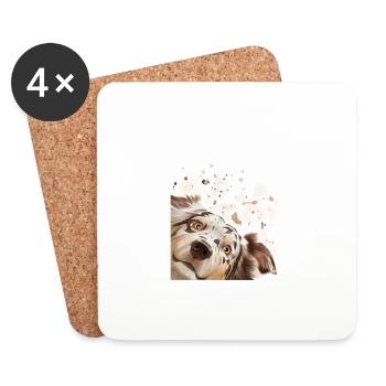 Chien Curieux Australian Shepherd chien - Dessous de verre (lot de 4) - blanc - Devant