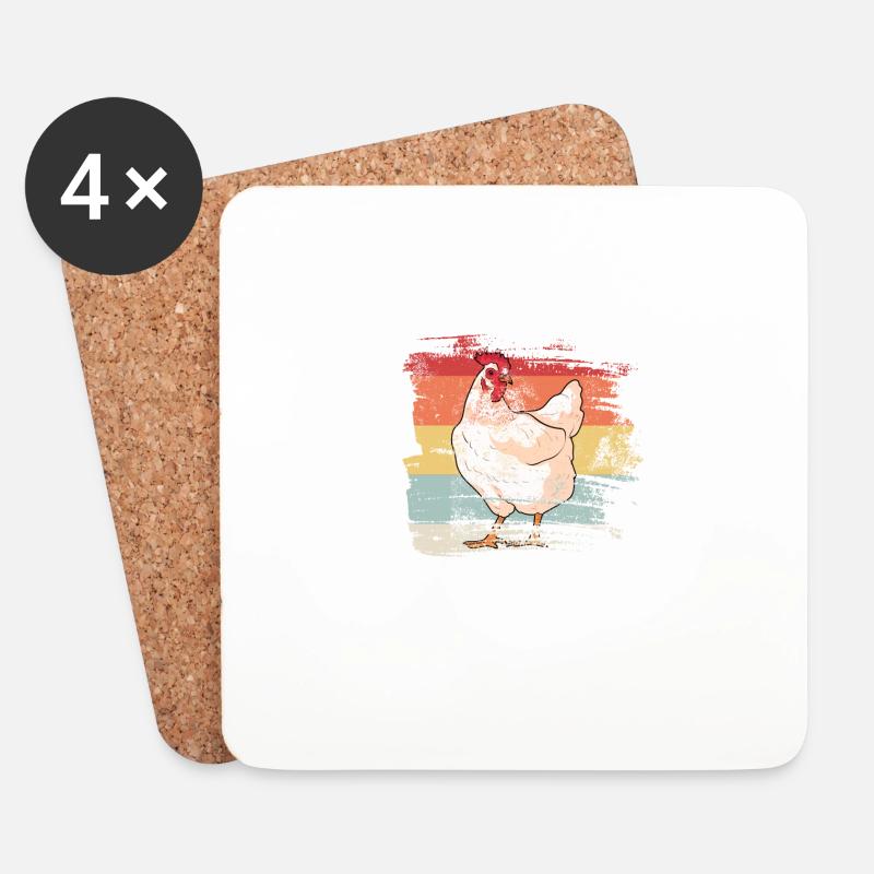 Huhn Retro - Untersetzer (4er-Set) - Weiß