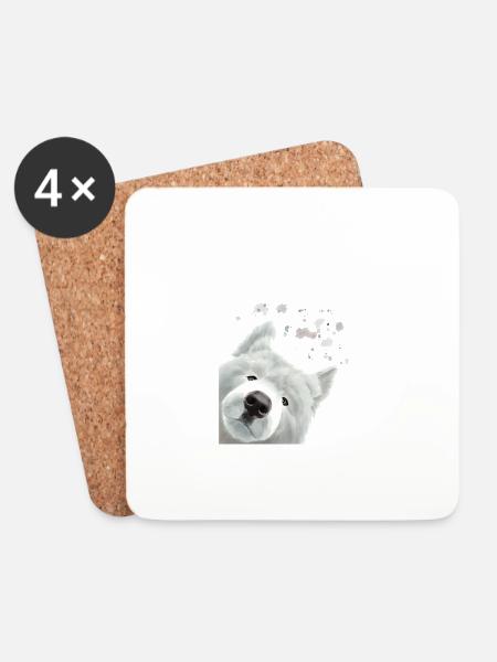 Neugieriges Samojede Hund - Untersetzer (4er-Set) - Weiß