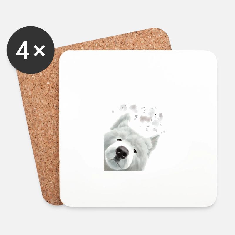 Neugieriges Samojede Hund - Untersetzer (4er-Set) - Weiß