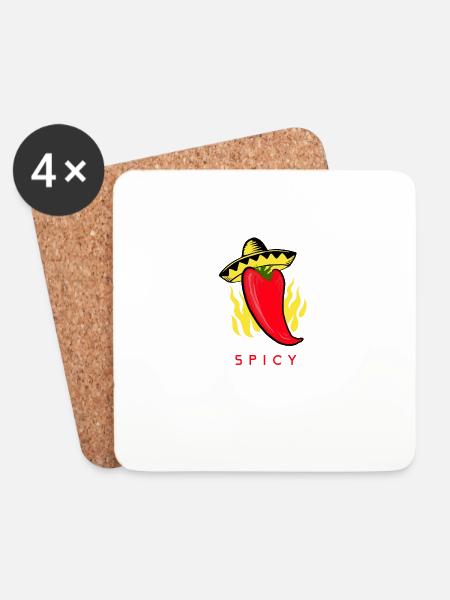 Spicy Chili Scharfe Chilli Peperoni Pfefferschote - Untersetzer (4er-Set) - Weiß