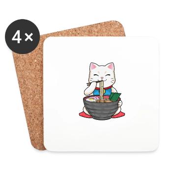 Japan Ramen Noodle Miso Cat Sushi - Coasters (set of 4) - white - Front