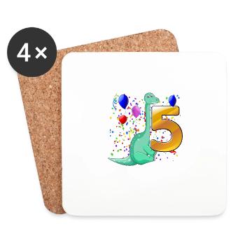 Dino birthday 5 years - Coasters (set of 4) - white - Front