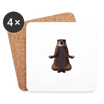 Meditating Yoga Groundhog - Coasters (set of 4) - white - Front