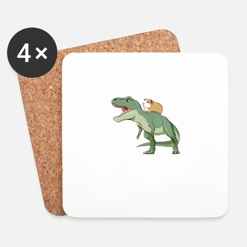 T Rex und Meerschweinchen - Untersetzer (4er-Set) - Weiß