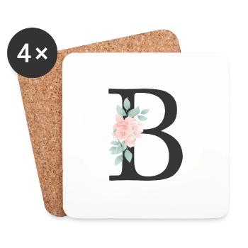 Personalisierbar Monogramm Pastell Floral B - Untersetzer (4er-Set) - Weiß - Vorne