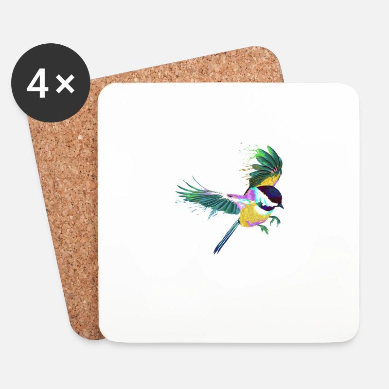 Bunter Splash Vogel Chickadee - Untersetzer (4er-Set) - Weiß
