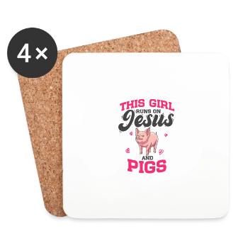 Porcelet Cette fille court sur Jésus et les cochons - Dessous de verre (lot de 4) - blanc - Devant
