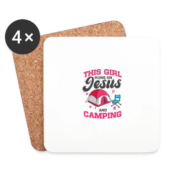 Campen Cette fille court sur Jésus et camping - Dessous de verre (lot de 4) - blanc - Devant