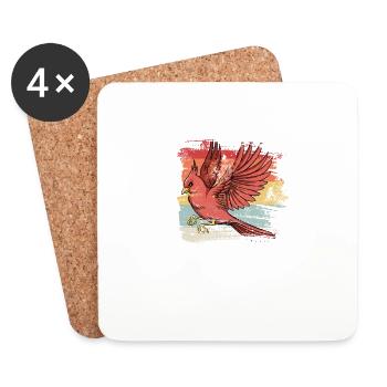 Retero Bird Cardinal Rouge - Dessous de verre (lot de 4) - blanc - Devant