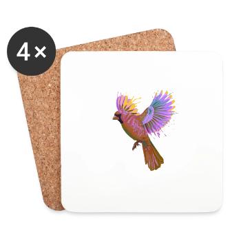 Colorful Fying Splash Bird Northern Cardinal - Coasters (set of 4) - white - Front